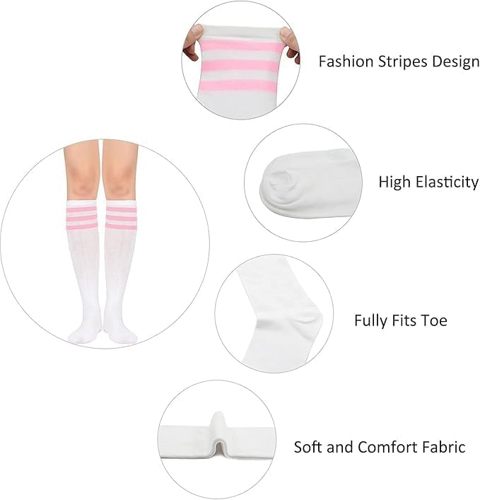 Zando 2 Pairs Knee High Socks for Women Striped Long Tube Athletic Soccer Socks for Casual Outdoor Sport - Image 3